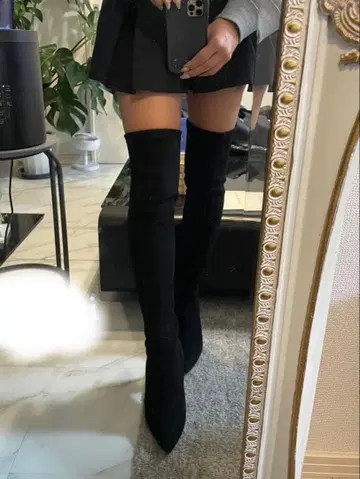 슬림 레그 니하이 부츠 블랙