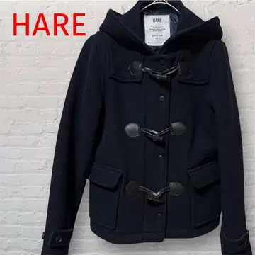 HARE 더플 코트 후드 부착 울 혼방 숏 기장 더블 지퍼 네이비 S