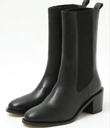 하이 샤프트 사이드 고어 부츠 블랙 중간 힐 가죽