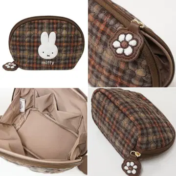 미피 라운드 파우치 퀼팅 체크 COCOART 브라운