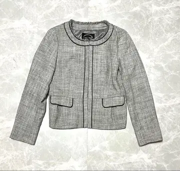 새상품급 anyFAM 트위드 노카라 자켓 그레이 2 프린지