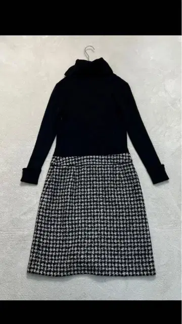 선착순 도킹 원피스 리브 터틀 니트 트위드 하운드투스 체크 패턴