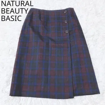 내추럴 뷰티 베이직 랩스커트 체크 무늬 캐주얼 배색