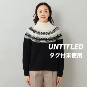 택 포함 미사용 페어아일 패턴 니트 스웨터 노르딕 큐신 블랙 화이트