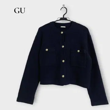 지유 GU 트위디 니트 가디건 L 네이비 골드 버튼