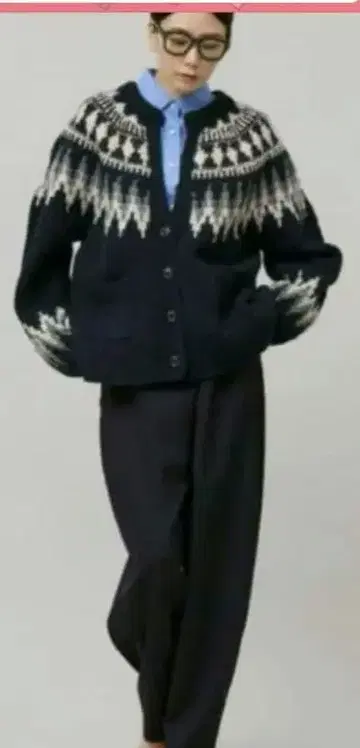 택 포함 미사용 새상품 울 100% 페어아일 패턴 가디건