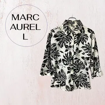 마크 오렐 리프 무늬 블라우스 L 모노톤 7부 소매 사이즈 40