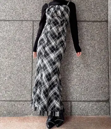 RESEXXY 바이어스 체크 뷔스티에 원피스