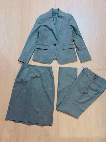 새상품급 INDIVI 스커트 수트 셋업 스트라이프 그레이 3836