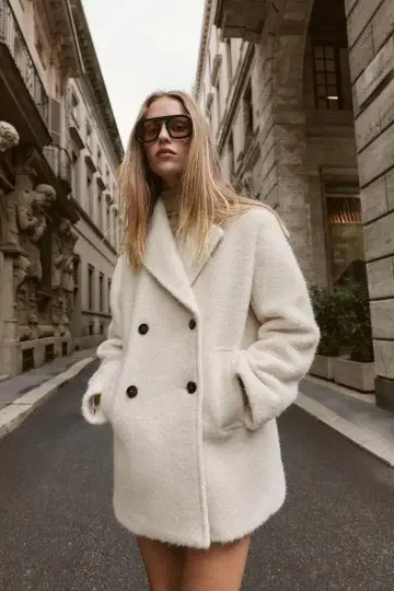 ZARA 자라 부클레 더블 브레스트 미디 기장 코트 S