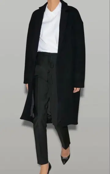 [클리닝 완료] YOKOCHAN 백 펄 코트 울 블랙 블랙