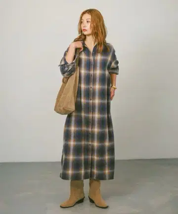 BAY FLOW 체크 셔츠 원피스
