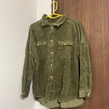코듀로이 긴팔 셔츠 F 사이즈 올리브 그린
