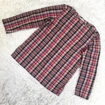 미스티우먼 [ M 상당 ] 체크 무늬 블라우스 긴팔 코튼 100%