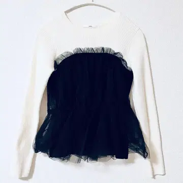 인덱스 튤 도킹 니트 블랙 슬림