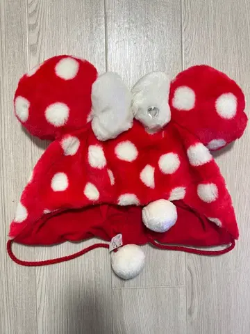 미키풍 귀도리 모자 빨간색과 화이트 도트