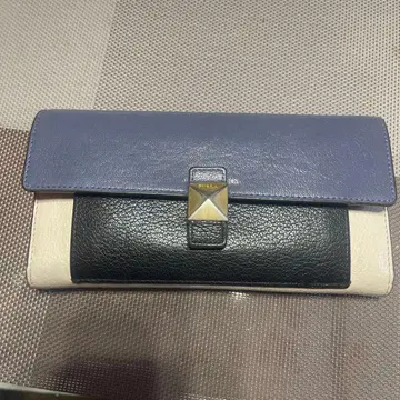 스터드 장식 가죽 장지갑 네이비 블랙 아이보리