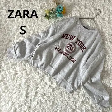 자라 영문 로고 맨투맨 크롭 숏 기장 그레이 S