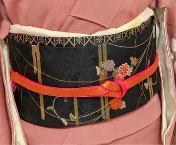 [ 일품 ] 블랙 베이스 나고야 오비 순수 실크 새상품급