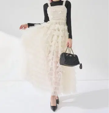 darich 다리치 벨로아 리본 튤 원피스 FS 사이즈 WHT