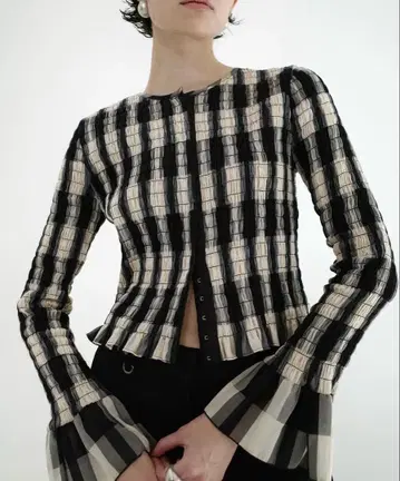 CLANE 클라네 SHIRRING DESIGN BLOUSE MIX