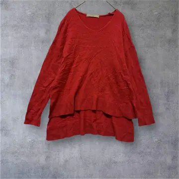 a2494 [안나리 ] V넥 니트 울 혼방 레드 38