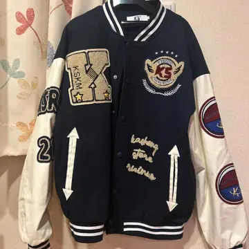 바시티 자켓 네이비 화이트 자수