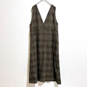 심플리시떼 오버롤 스커트 원피스 브라운 체크 무늬 안감 부착