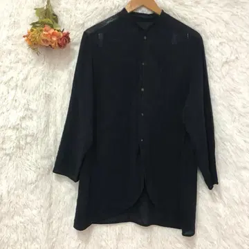 요건 레일 긴팔 셔츠 상의 [ M ] 프론트 오픈 비침 루즈핏 블랙