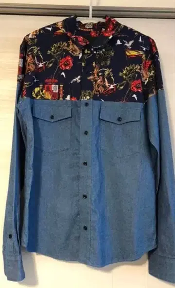 yoshio kubo 꽃무늬 데님 셔츠 긴팔