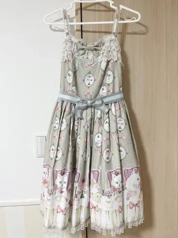 Angelic Pretty 고양이의 다회 오버롤 스커트 세트 그레이