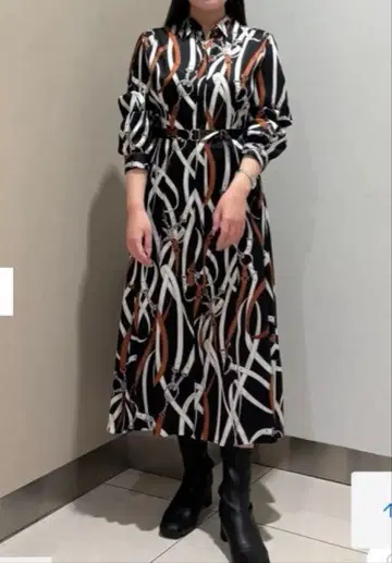 그레이스 콘티넨탈 벨트 프린트 셔츠 드레스 블랙 36