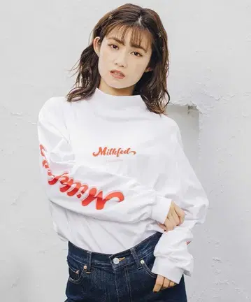 밀크페도 SLEEVE LOGO 하이넥 탑