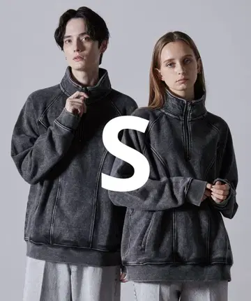 [ CLEL ] 헤비웨이트 빈티지 디자인 하프 지퍼 블랙 계열 S