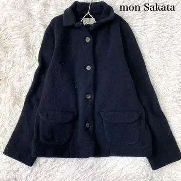 mon Sakata 울 100% 니트 자켓 가디건 카라 부착