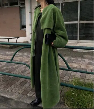 ameri 아메리 보아 코트 그린 롱 코트