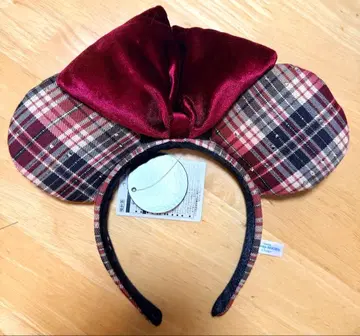 도쿄 디즈니 리조트 체크 무늬 머리띠 빨간색