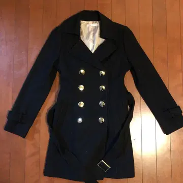 M.deux 블랙 울 피코트 탈부착 가능 벨트 포함