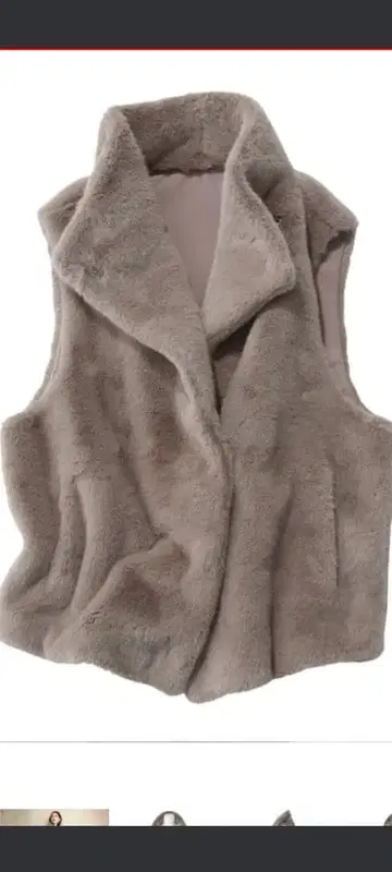 그레이 인조 모피 베스트 노카라