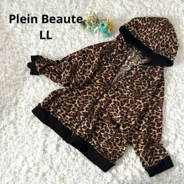 플랜보테 레오파드 무늬 후드티 래글런 슬리브 풀 집업 LL