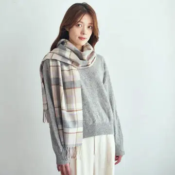 [미사용 새상품] 캐시미어 100% 라이트 퍼플 체크 머플러