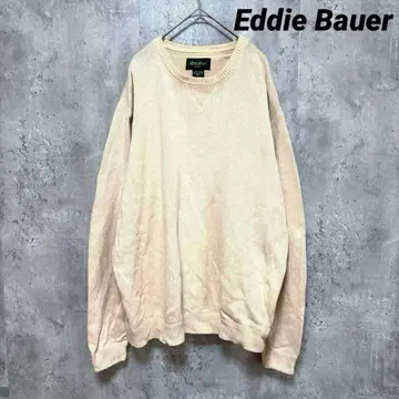 [ 에디 바우어 ] 긴팔 니트 아이보리 L 빅 루즈 면 블랙 택 90s