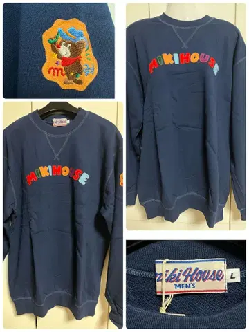 MIKIHOUSE 네이비 로고 자수 디자인 맨투맨 트레이닝복 남성용 L