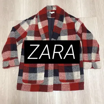 자라 블록 체크 패턴 체스터 코트 화이트 블랙 레드