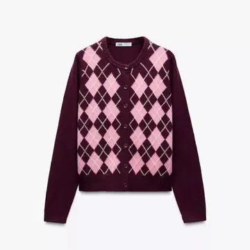 ZARA 자라 2024aw 100% 울 아가일 무늬 니트 가디건 S