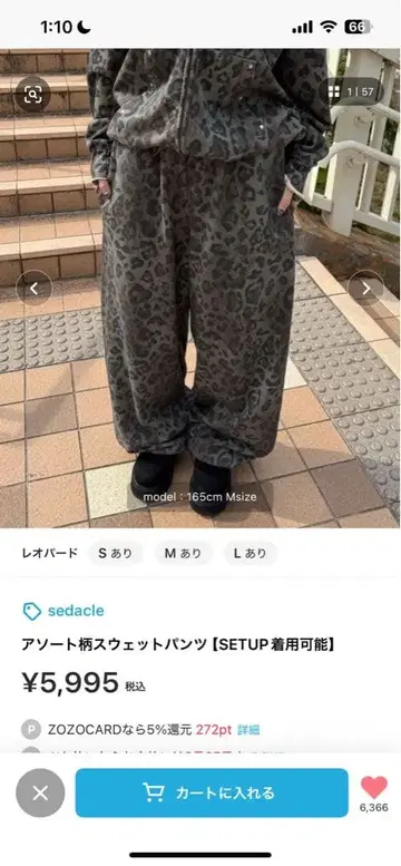 새상품 sedacle 레오파드 무늬 스웨트 팬츠 M 사이즈