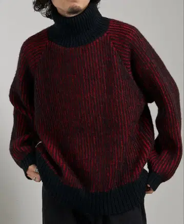 Lui's 리브 배색 터틀 니트 레드