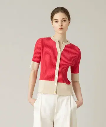 새상품 LOULOU WILLOUGHB 바이컬러 키넥 5분 소매 가디건