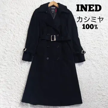 캐시미어 100% 이네드 롱 코트 더블 벨트 A라인 블랙 9호 M