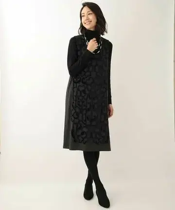 HIROKO BIS 자수 슬리브리스 원피스 다크 그레이 자수